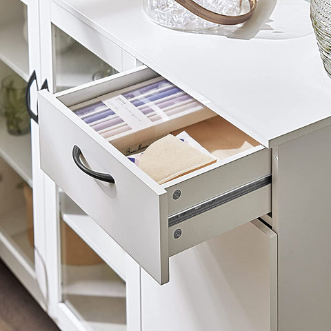 Rootz Keuken Eetkamer Woonkamer Dressoir Opbergkast Kast op Wielen - Opbergkast met Glazen Deurtjes