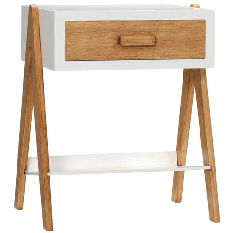Rootz Side Table - Coffee Table - Side Table In Scandi Design - 1 Drawer 1 Shelf - MDF - White + Brown - 45L x 35W x 54.5H cm
