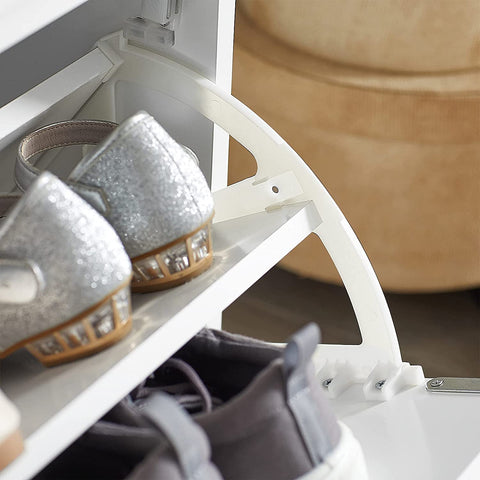 Rootz Hallway Shoe Bench - Shoe Rack - Shoe Cabinet with Seat Cushion and Flip Drawer - L70 x W49 x H19cm