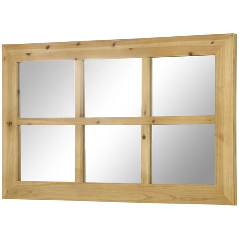 Rootz Wall Mirror - Mirror In Window Look - MDF Wood - Fir Wood - Mirror Glass - Natural - 101.6 cm x 60.9 cm x 2 cm
