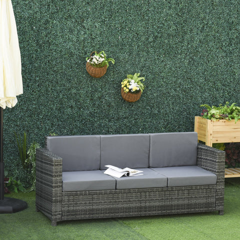 Rootz Sofa - 3-Seater Lounge Sofa - Poly Rattan Sofa - Metal - Grey