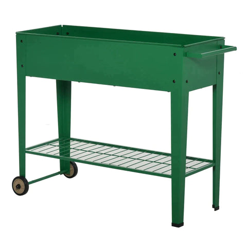 Rootz Raised Bed - Garden Bed - Garden Planter Bed - Flower Box - With Wheels And Shelf - Metal Plastic - Green - 104 x 39 x 80 cm