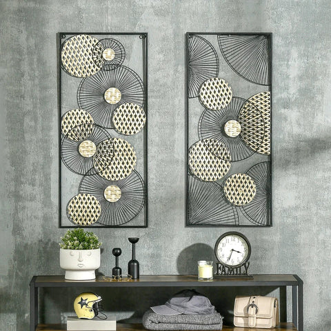 Rootz Metal Wall Decor - 3D Mural Abstract Shapes - Modern Wall Art - Gold + Black - 40L x 90H cm