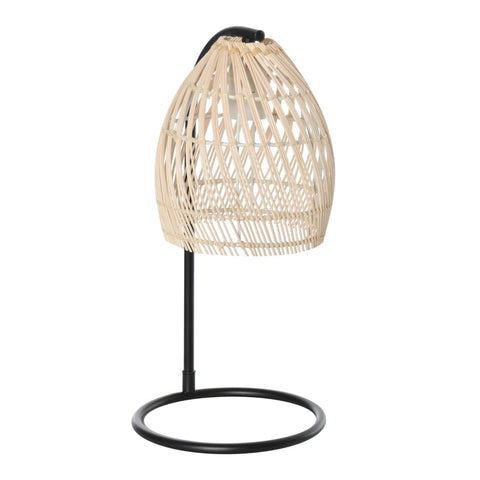Rootz Tischlampe – Tischlampe im Boho-Stil – 1,5 m Kabel – Rattan-Lampenschirm – Schwarz + Natur – 20 cm x 20 cm x 41 cm