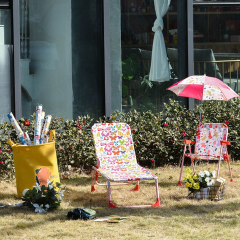 Rootz Kinderliege - Verstellbarer Gartenstuhl - Klappbar - Metall - Rosa - 118 x 40 x 24 cm