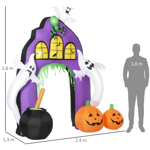 Rootz Ghost Arch – Aufblasbarer Torbogen – Halloween-Dekoration mit Fächer – Spannseil – Sandsack – Violett – 2,40 x 1,30 x 2,80 m