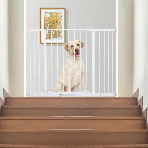 Rootz Pet Safety Gate - Door Gate - Stair Gate - Dog Barrier Gate - Protective Door - Metal - White - 76-107 x 76 cm