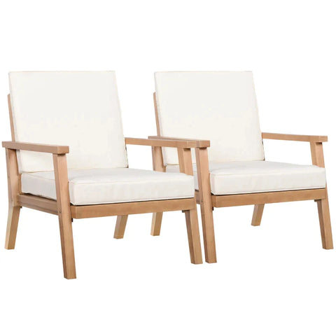 Rootz Armchairs - 2 Garden Chairs - Garden Sofa - With Seat Cushions - Wood/Polyester/Foam - Brown/Beige - 66 x 77.5 x 74.5 cm