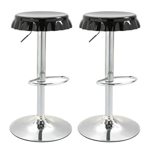 Rootz Set Of 2 Bar Stools - Stools - Adjustable Height - Armless 360° Swivel ABS - Plastic - Steel - Black - 36 cm x 36 cm x 81 cm