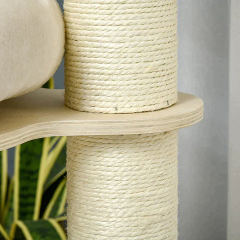 Rootz Scratching Post - Cat Tree - Climbing Tree - With Cat Cave - Sisal Posts - With Play Balls - Natural/Cream - 59.5 x 59.5 x 122 cm