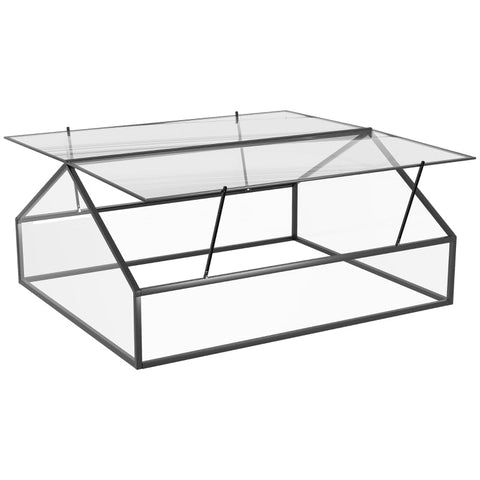 Rootz Greenhouse - Cold Frame Greenhouse - Small Cold Frame - Met Verstelbare Deuren - Zwart/Transparant - 117 x 97 x 52 cm