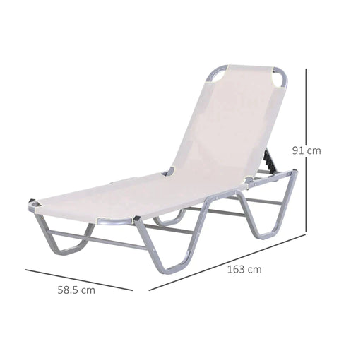 Rootz Sonnenliege – Strandliege – Gartenliege – Entspannungsliege – Aluminium – Creme – 163 L x 58,5 B x 91 H cm