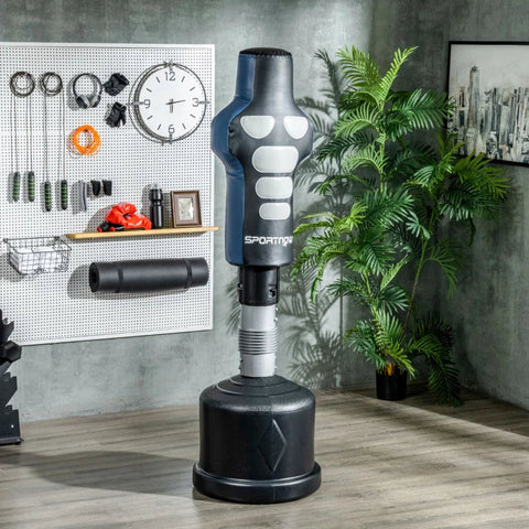 Rootz Punching Bag - Boxing Dummy - Dummy - Free-standing - Height-adjustable - Heavy Base - Imitation Leather - Black/Grey/Blue - 55 x 55 x 178-207 cm