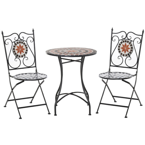 Rootz Garden set group - 3-piece mosaic table - 2 folding chairs - metal - multicolored