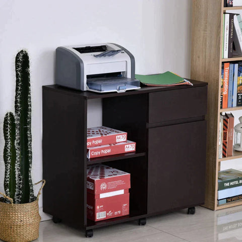 Rootz Printer Table - Printer Stand - Office Trolley - Trolley Filing Cabinet - Office Cabinet With Drawers - Brown