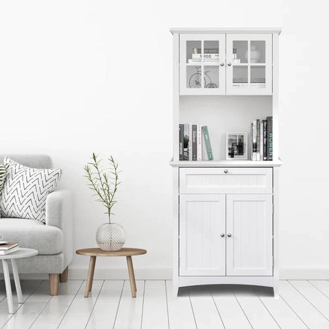 Rootz Kitchen Cabinet - Display Cabinet - Storage Cabinet - Cabinet - White - 68.6W x 40D x 164Hcm