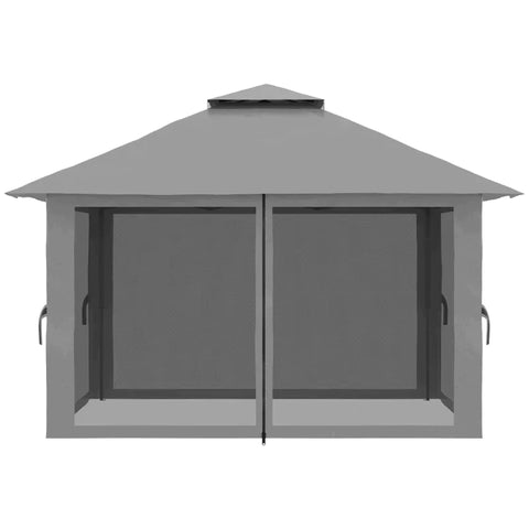 Rootz Folding Gazebo - Height Adjustable - 4 Mesh Walls - Ventilation Roof - Carry Bag - Quick Assembly - Dark Grey - 4 x 4 x 3 m
