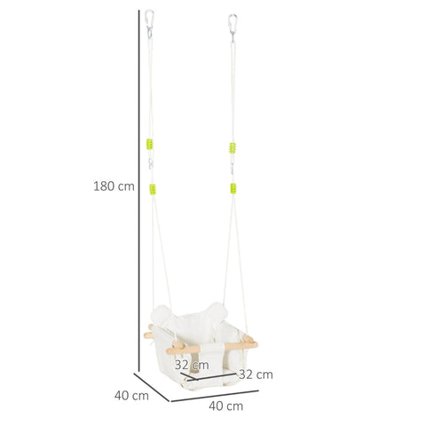Rootz Baby Swing - Fabric Swing With Seat Cushion - Length-adjustable Ropes - Cotton - Creamy White - 40 x 40 x 180cm