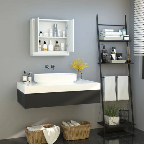 Rootz Bathroom Cabinet - Mirror Cabinet With 2 Mirrors - With Storage Shelf - Wall Mounted - White - 48 cm x 14.5 cm x 45 cm