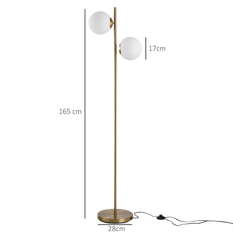 Rootz Vloerlamp - 2-delige Glazen Lampenkap - Modern Decoratief - Woonkamer - Slaapkamer - Goud/Wit - 39 x 28 x 165cm