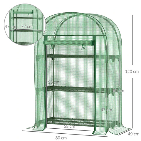 Rootz Greenhouse - Foil Greenhouse - Balcony With 3 Shelves - Tomato House - Plant House - Cold Frame - Metal - Green - 80 x 49 x 160 cm