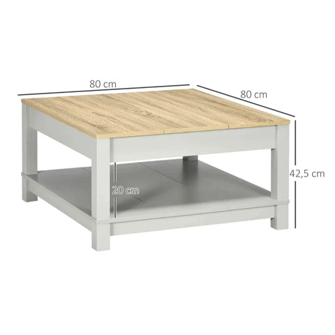 Rootz Coffee Table - Side Table - Square Table Slat - Lower Shelf - Wood Look - Chipboard - Gray - 80 x 80 x 42.5 cm