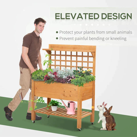 Rootz Raised Bed - Plant Table - Flower Table - Work Table - Gardening Table - Wooden Plant Table - Garden - Balcony - Brown - 105 x 40 x 135 cm