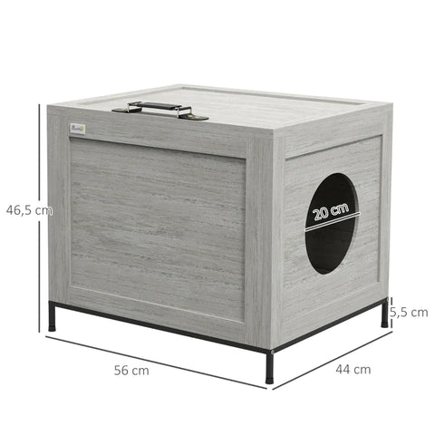 Rootz Cat House - Cat Litter Box - Hinged Roof - Easy Cleanin - Adjustable Entry Door - Steel And Wood - Light Gray - 56L x 44W x 46.5H cm