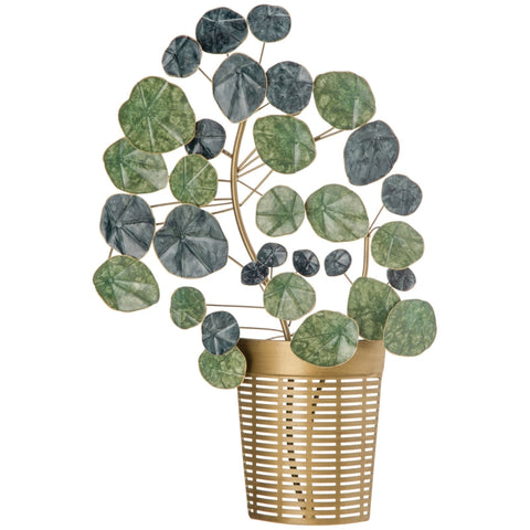 Rootz Metal Wall Decor - 3D Plant Wall Art - Green + Gold - 40cm x 6cm x 60cm