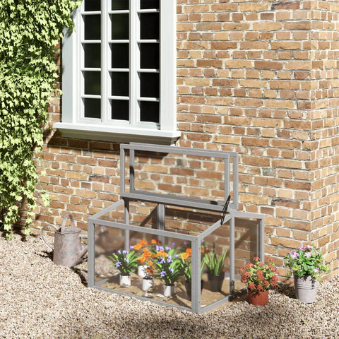 Rootz Greenhouse - Cold Frame Greenhouse - Cold Frame Box - Plantbed Met Deksel - Gemaakt Van Hout En Polycarbonaat - Weerbestendig - Lichtgrijs - 90 x 80 x 58 cm