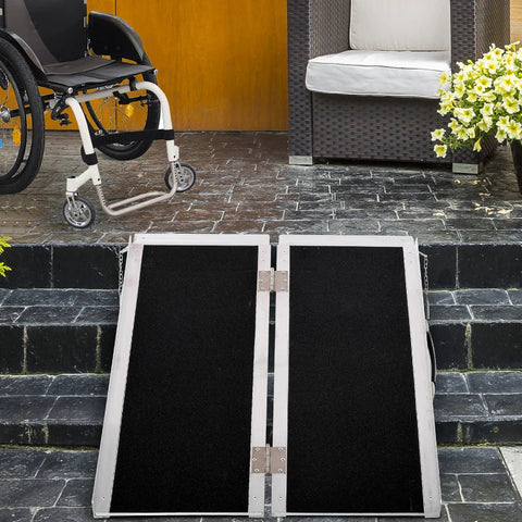Rootz Wheelchair Ramp - Ramp For Wheelchairs - Walkers - Foldable Ramp With Carrying Handle - Aluminum - Black