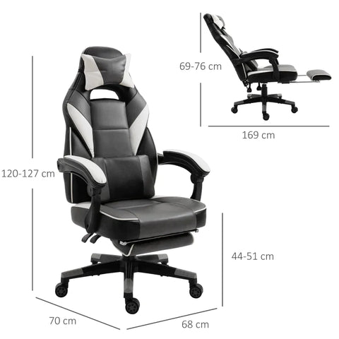 Rootz Gaming Chair - Massage Chair - Office Chair - Swivel Chair - Ergonomic Faux Leather - Foam - Grey+White+Black