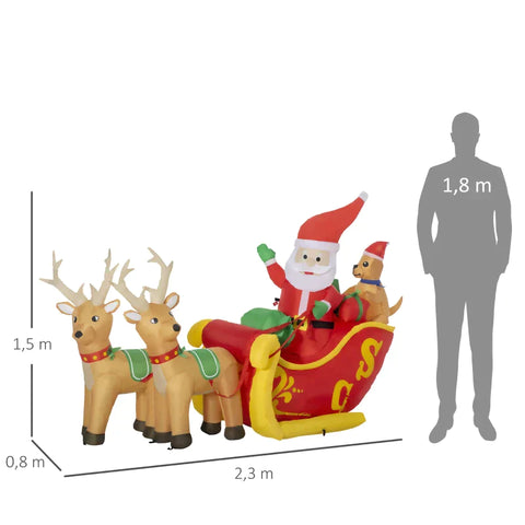 Rootz Selbstaufblasbarer Weihnachtsmann – Weihnachtsdekoration – mit Rentier-LED-Lichtern inkl. Gebläse – Rot + Weiß – 230 x 80 x 150 cm
