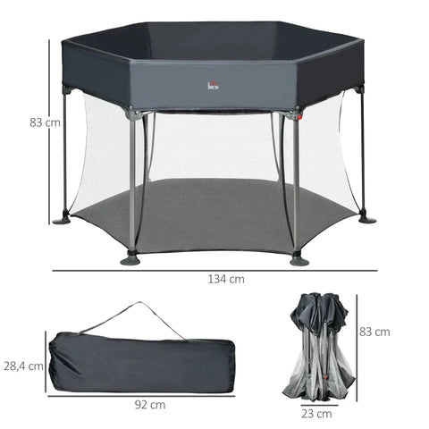 Rootz Baby Playpen - Playpen - Foldable Portable - Oxford Cloth, Plastic - Grey - 134 cm x 134 cm x 83 cm