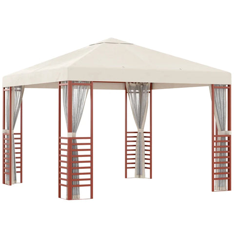 Rootz Garden Pavilion - Up To 15 People - Soft Top - Fly Nets - Steel Frame - Beige - 296 x 296 x 260 cm