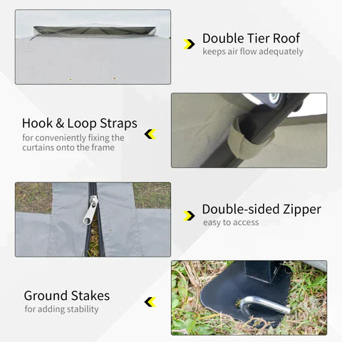 Rootz Pop Up Gazebo - Pop Up Tent - Gazebo - Party Tent - With Netting And Carry Bag - Height Adjustable - Steel/Oxford/Mesh Fabric - Light Grey/Black - 3.64x3.64x2.94m