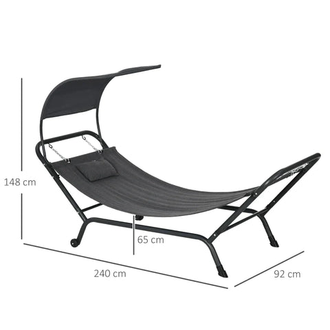 Rootz Sun Lounger - Hammock with Canopy and Pillow - Weather Resistant - Dark Grey - 240 cm x 92 cm x 148 cm