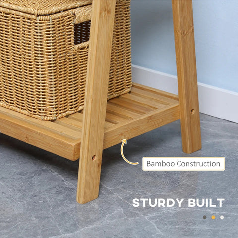 Rootz Handdoekrek - Vrijstaand Natuurlijk Bamboe Handdoekrek - Met 3 Handdoekrails - 3 Opbergplanken - Opvouwbare Handdoekhouder - Naturel - 53cm x 30,5cm x 152cm