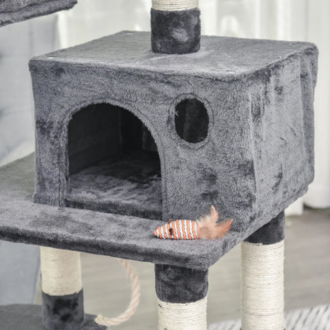 Rootz Cat Tree - Cat House - Climbing Tree With Hammock - Cat Play Tower - Dark Gray - 60 x 48 x 144 cm