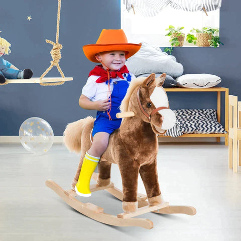 Rootz Rocking Horse - Baby Rocking Animal - Children Plush - Brown - L74 x W33 x H62 cm