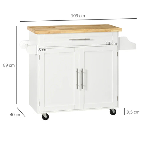 Rootz Kitchen Trolley - Kitchen Cart - Rollable Kitchen Trolley - Serving Trolley - Height-adjustable Shelves - White - 109 x 40 x 89 cm