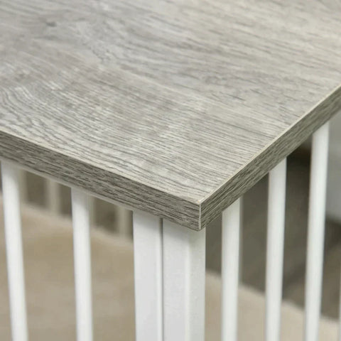 Rootz Hondenkooi - Houten Hondenkooi met Kussen - Decoratieve Hondenbench - Huisdierkooi voor Kleine Middelgrote Honden - Hout - Staal - Wit + Grijs - 86cm x 60cm x 70cm