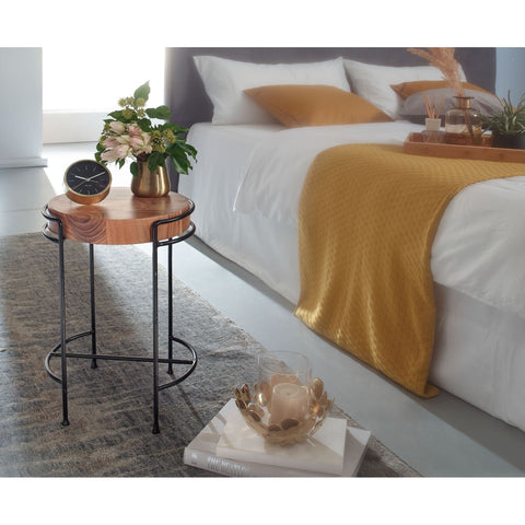 Rootz Side Table - Solid Wood - Coffee Table - Coffee Table - Bedside Table - Acacia - Metal - Brown - Black - Round - Ø 35 cm