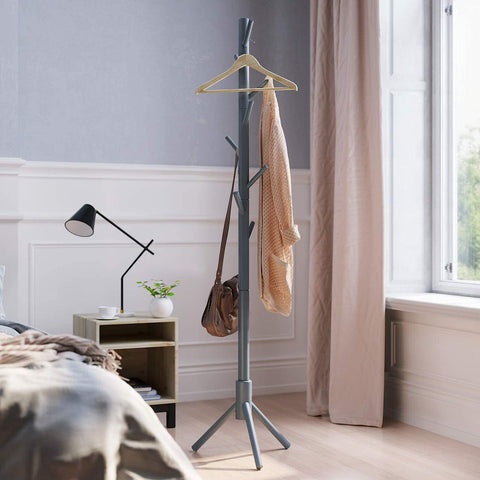 Rootz Coat rack - Freestanding - Clothes stand - Solid Wood - 8 Hooks - Tree-shaped - Gray / White - 47 x 47 x 175 cm