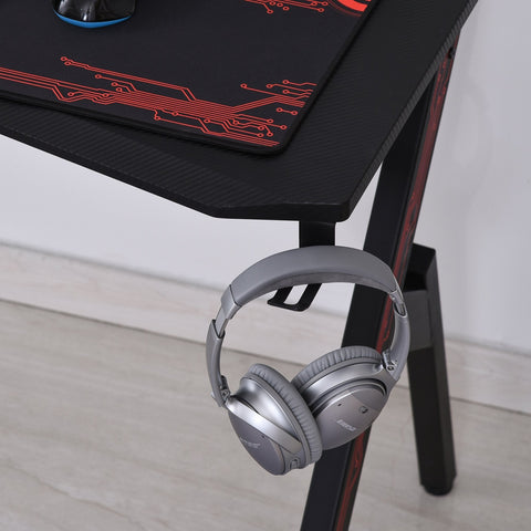 Rootz Dermopolis Desk - Gaming Desk - Game - Cup Holder - Anti-Slip Headphone Holder - Controller Holder - Cable Management - Black - Red - MDF
