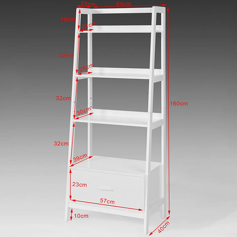 Rootz White Storage Display Shelving Ladder Shelf Bookcase with Drawer and 4 Shelves
