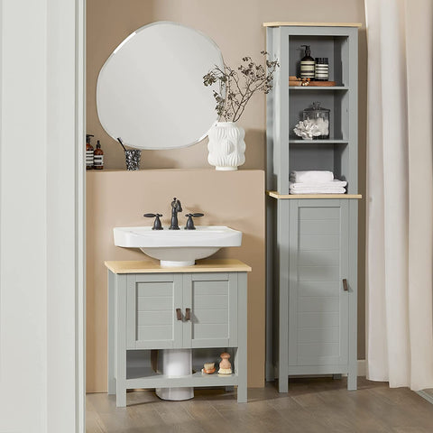 Rootz Under Sink Bathroom Cabinet - Storage Cabinet with Double Doors - Suitable for Pedestal Sinks