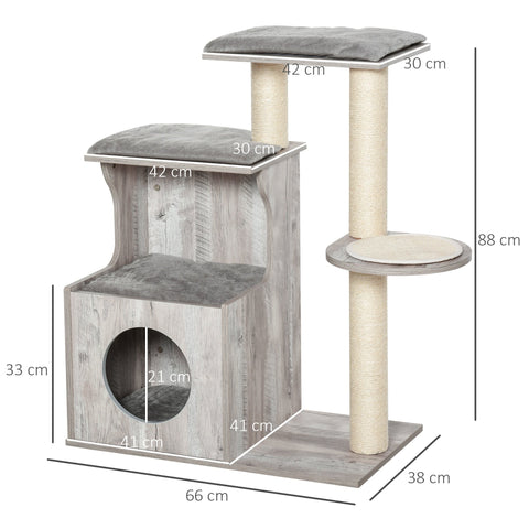 Rootz Scratching Post - Climbing Tree - Cat Cave - MDF - Gray - 66 x 38 x 88 cm