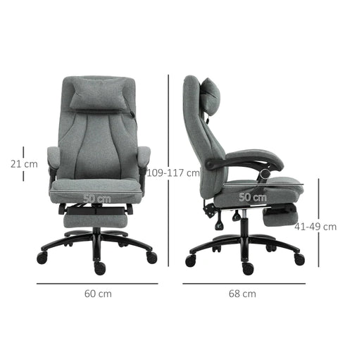 Rootz Office Chair - Massage Chair - Executive Chair - Gaming Chair - Swivel Chair - Gray - 60 x 68 x 109-117 cm