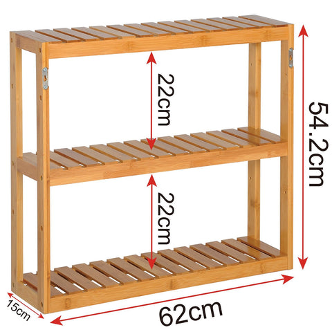 Rootz Bamboo Wall Shelf - Shelving Unit - Storage Rack - Display Stand - Bookcase - Organizer - Tiered Shelf - Natural - 60 x 15 x 54 cm